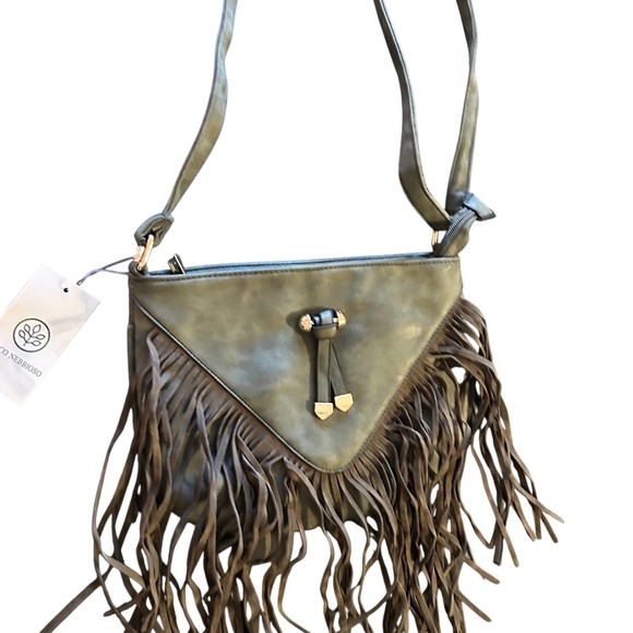BOSCO NEBBIOISO Handbags - Bosco Nebbioso Olive‎ Faux Leather Fringe Crossbody Bag Item W15005